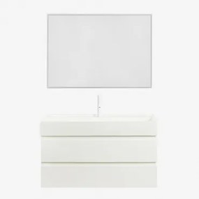 Zestaw Wiszących Mebli Łazienkowych Z Drewna I Forniru Jesionowego Zintegrowany Z Umywalką Ona Biała & Prostokątna - Sklum