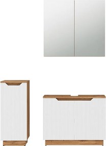 Zestaw mebli łazienkowych dąb/białe paski 79.6x32x62.1 lotta