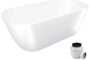 Wanna wolnostojąca VALO owalna biała z konglomeratu 165 x 75 cm bez przelewu cienki rant | Różne kolory korków : Kolor korka - Czarny