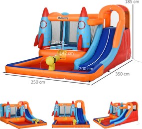 Outsunny Dmuchany Zamek ze Zjeżdżalnią dla 4 Dzieci - Świetna Zabawa od 3 do 10 lat, 350x250x185cm
