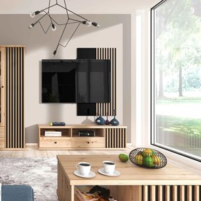 Szafka RTV stojąca ALMERIA 160,6 cm do Salonu pod Telewizor z 2 Szufladami - Dąb artisan