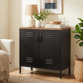 HOMCOM Metalowe sideboard, 80x40x80 cm, przemysłowa szafka do przechowywania z 2 drzwiami i regulowaną półką do salonu, biura, Czarny | Aosom PL