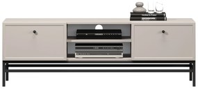 Szafka RTV Lorini 150 cm z szufladami - kaszmir / czarne uchwyty / stelaż