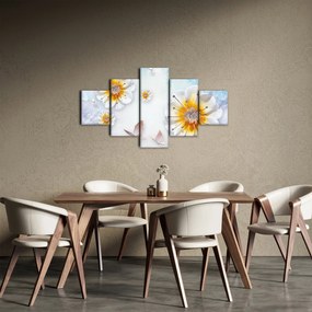 Obraz - Kompozycja z kwiatami i motylami (125x70 cm)