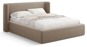 Jasnobrązowe tapicerowane łóżko dwuosobowe ze schowkiem ze stelażem 200x200 cm Jason – Windsor & Co Sofas