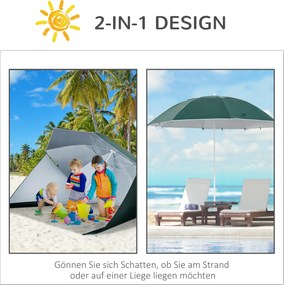 Outsunny Parasol Plażowy 2w1 z Osłoną Wiatrową Namiot Plażowy Ciemnozielony Φ210xH222cm | Aosom PL