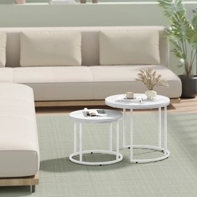 Stolik kawowy okrągły 2szt - marmur / nogi białe