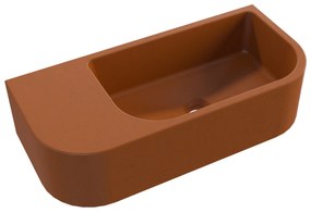 Umywalka betonowa wisząca / nablatowa półokrągła z półką bez otworu na baterię 65 x 30 cm LARMO | różne kolory : Kolor - Ceglasty, Typ montażu - nablatowa