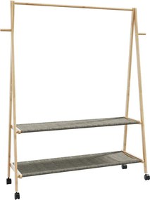 Wieszak bambusowy na kółkach z 2 półkami 132cm D6-Z58