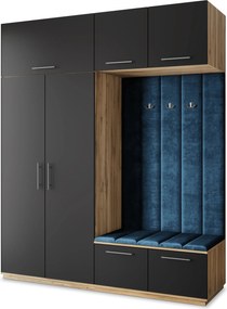 Masseno Garderoba REMA 200/240/60 cm Nowoczesna Szafa do Przedpokoju Dąb wotan, MONOLITH 77 (Niebieski)