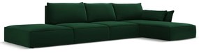Ciemnozielony aksamitny narożnik (prawostronny/z szezlongiem) Vanda – Mazzini Sofas