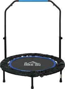 HOMCOM Trampolina fitness, składana, z regulowanym uchwytem, Ø102x123H cm, do 100 kg, Czarna/Niebieska