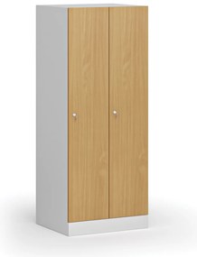 Szafa ubraniowa obniżona, 2-drzwiowa, 1500 x 600 x 500 mm, demontaż, zamek cylindryczny, drzwi laminowane, buk