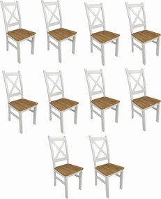 10x Krzesło drewniane Krzyżak Biały dąb craft LOFT białe nogi