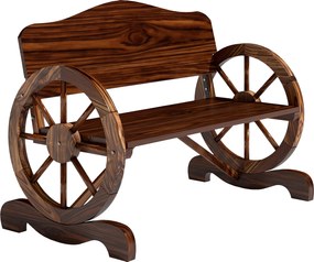 Outsunny Dwuosobowa Ławka Ogrodowa z Podłokietnikami w Kształcie Kół, Rustykalna Ławka Zewnętrzna na Taras, Werandę, Drewno Świerkowe, Brązowa