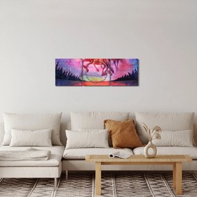 Obraz - Pojawienie się kosmicznych koni nad jeziorem, akwarela (z zegarem) (90x30 cm)