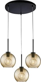 Ankara lampa wisząca 3 światła, czarne lakierowane żelazo, bursztynowe szkło dmuchane, regulowane kable, nowoczesna