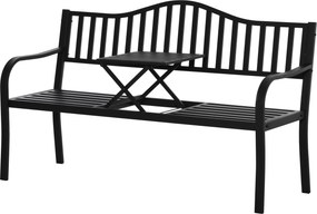 Outsunny Ławka Ogrodowa z Rozkładanym Stołem Metalowa Czarna Elegancka i Funkcjonalna 150x585x90cm | Aosom PL