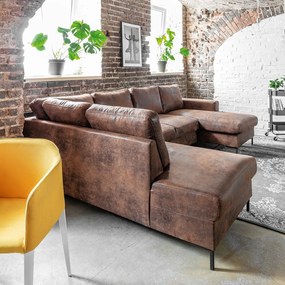 Brązowa rozkładana sofa w kształcie litery "U" z imitacji skóry Miuform Lofty Lilly Vintage, lewostronna