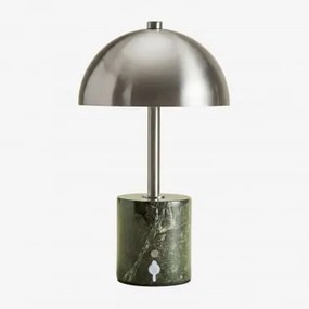 Bezprzewodowa Lampa Stołowa Led Z Żelaza I Naturalnego Kamienia Nicolas ↑35 Cm & Zielony Marmur Forest - Sklum