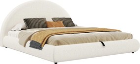 Łóżko tapicerowane z funkcją przechowywania 180x200cm - z stelażem lamelowym - Tkanina typu bouclé - Beżowy​ (materac nie jest wliczony w cenę)