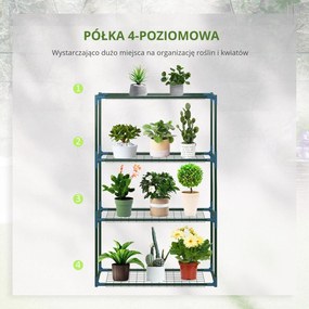 Outsunny Stojak na rośliny, zestaw 2 szt, po 4 półki, możliwość łączenia lub osobnego używania, stal, zielony, 70 x 27 x 110 cm
