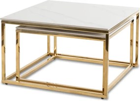 Zestaw Stolików Kawowych TENOR Biały Marmur/Złoty do Salonu Glamour