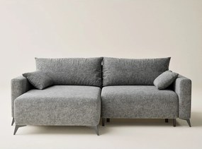 Szary rozkładany/ze schowkiem narożnik z tkaniny szenilowej (lewostronny/z szezlongiem) Leon – Maison de Rêve