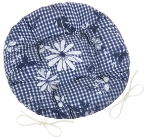 Bellatex Siedzisko DITA okrągłe pikowane Kratka z kwiatem niebieski, 40 cm
