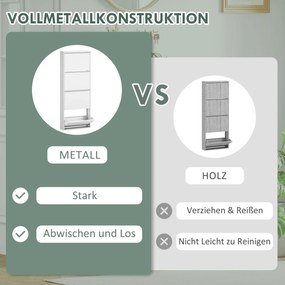 HOMCOM Wąska Biała Szafka na Buty Metalowa do 8 Par Butów z 4 Składanymi Szufladami, dla Przedpokoju, Biała