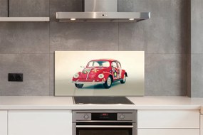 Panel szklany do Kuchni Czerwony Samochód w Kwiaty