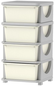 HOMCOM Skrzynki do Przechowywania dla Dzieci, 4 Duże Szuflady, Zaokrąglone Krawędzie, Plastik, 37x37x76 cm, Kremowe