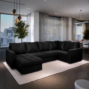 Masseno Narożnik LORIVO z funkcją spania i pojemnikiem na pościel Narozniki U, Rozkładana sofa - Czarny, KRONOS 07