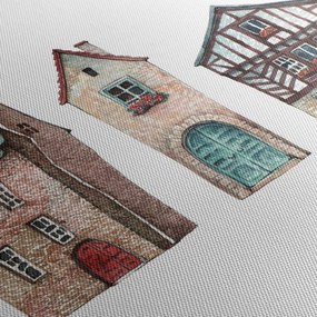 Obraz - Domy akwarelowe (z zegarem) (90x30 cm)