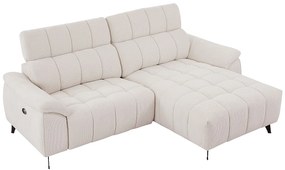 Kanapa narożna prawostronna z elektryczną funkcją relax i beżową teksturowaną tapicerką - CELTIMO