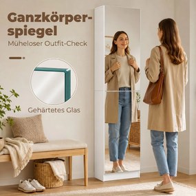 HOMCOM Szafka na buty z lustrem, 5-stopniowa wąska komoda z drzwiami z cichym domykaniem, na 12 par, 50 x 20 x 180 cm, Biały | Aosom PL