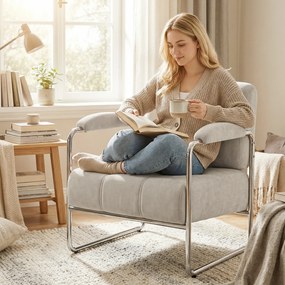 HOMCOM Nowoczesny fotel, akcentowy fotel z szerokim siedziskiem i grubą wyściółką, tapicerowany fotel w stylu chenille do salonu, beżowy | Aosom PL