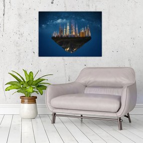 Obraz na szkle - Wielkie miasto unoszące się w kosmosie (70x50 cm)
