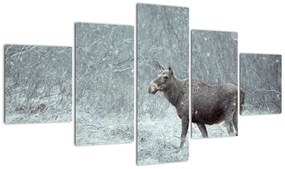 Obraz - Łoś w śnieżnym lesie (125x70 cm)