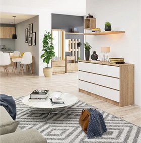 Komoda AKORD K140 Dąb Sonoma 138 cm 6 szuflad kolor Biały mat 138x40x77 cm