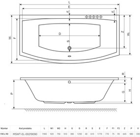 Wanna prostokątna długa 190 x 90 cm biała do zabudowy ELEGA LONG