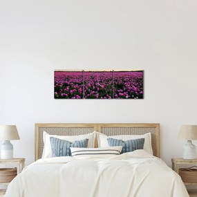 Obraz - Łąka fioletowych tulipanów (z zegarem) (90x30 cm)