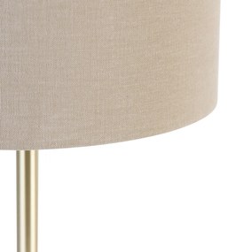 Klasyczna lampa stołowa mosiężna z kloszem jasnobrązowym 35 cm - SimploDesignerski Oswietlenie wewnetrzne