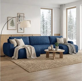 Stylowy narożnik rozkładany  ARIEL U 387x150x87 cm w tkaninie Velo 88 granatowej