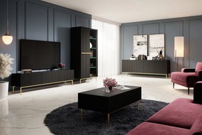 Witryna Nicole 100 cm z ryflowanym frontem - czarny mat / złote nóżki