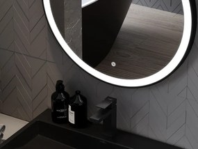 Mexen Esso lustro łazienkowe podświetlane, okragłe 90 cm, LED 6000K, antypara, rama czarna - 9825-090-090-611-70