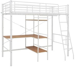 Białe metalowe łóżko z biurkiem i regałem 90x200 cm R7-Z44