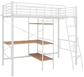 Białe metalowe łóżko z biurkiem i regałem 90x200 cm - Morgan
