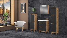 Zestaw Łazienkowy 60cm 2S Alma Słupki Szafka z Lustrem Dąb Wotan / Czarny Mat