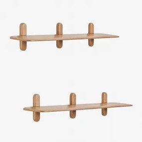 Zestaw 2 Drewnianych Półek Ściennych Veleta Drewno Mango & ↔︎ 130 Cm - Sklum